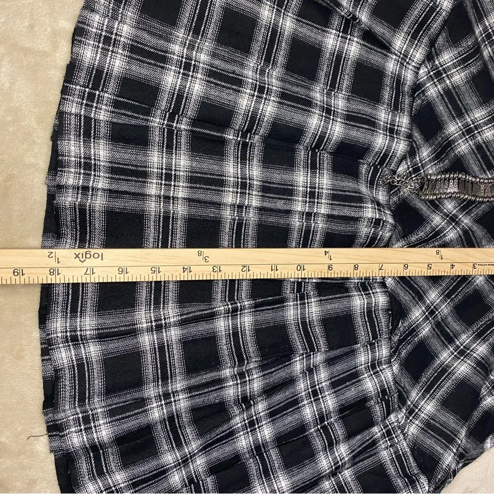 Academia pleated mini skirt grunge Y2K sexy goth flannel plaid uniform XL